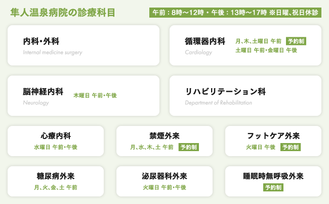 隼人温泉病院の診療科目